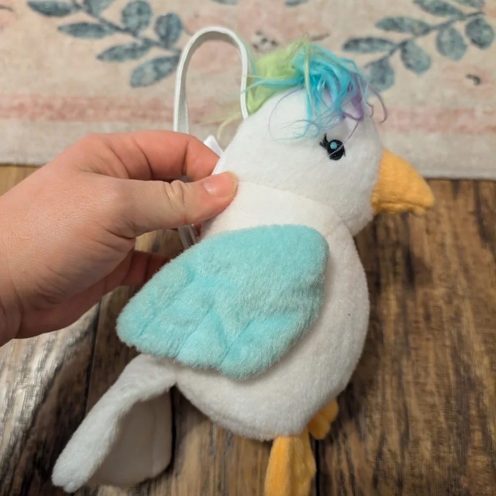 💥3/$24 Gymboree Outlet‎ White Plush Bird Bag with Aqua Wings and Yellow Beak